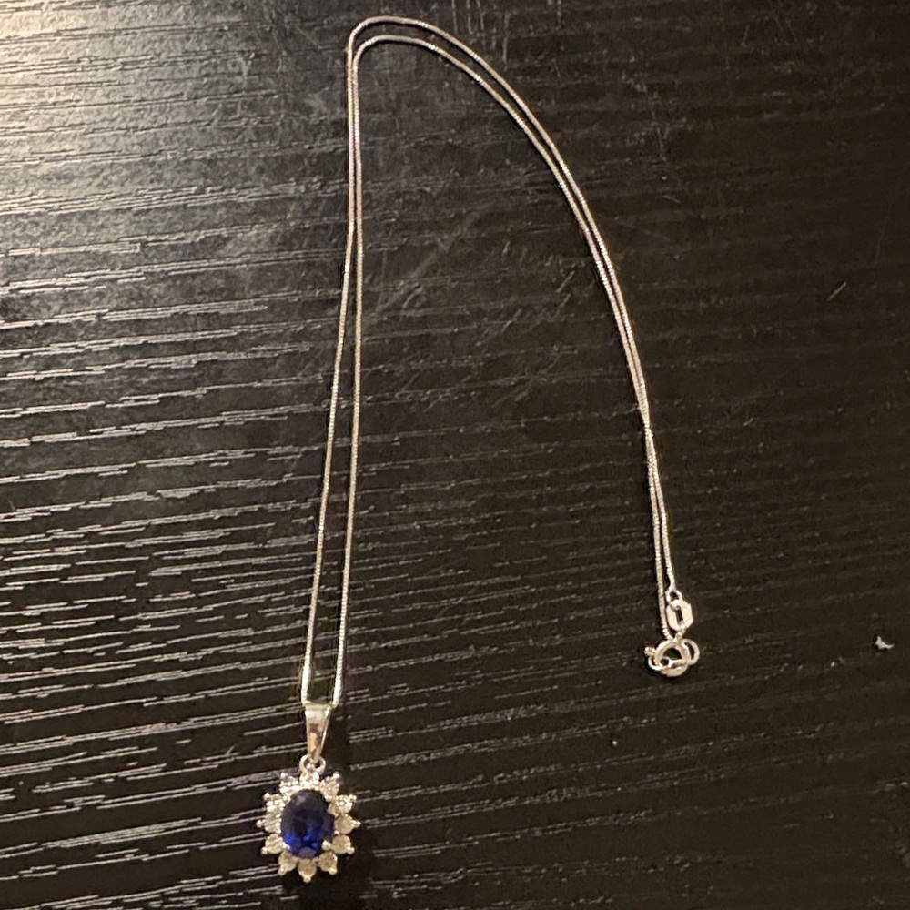Silver necklace with blue stone and CZ 18”